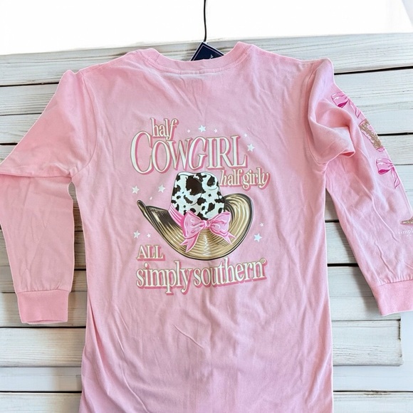 NWT Simply Southern Youth Medium Half Cowgirl Half Girly Long Sleeve - Picture 1 of 3